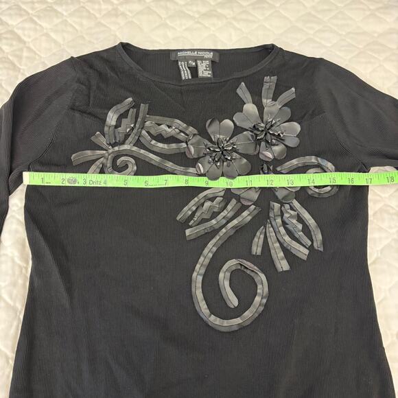 Y2K 90s Vintage Mesh Black Top 3D Floral Rhinestones Grunge Fairycore Sz S - Picture 5 of 7